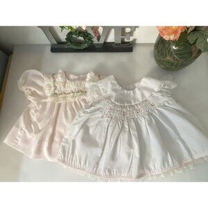 Vintage Lot Alexis Ruffle Smoked White Pink Lace Baby Girl Dresses Size 3 Months